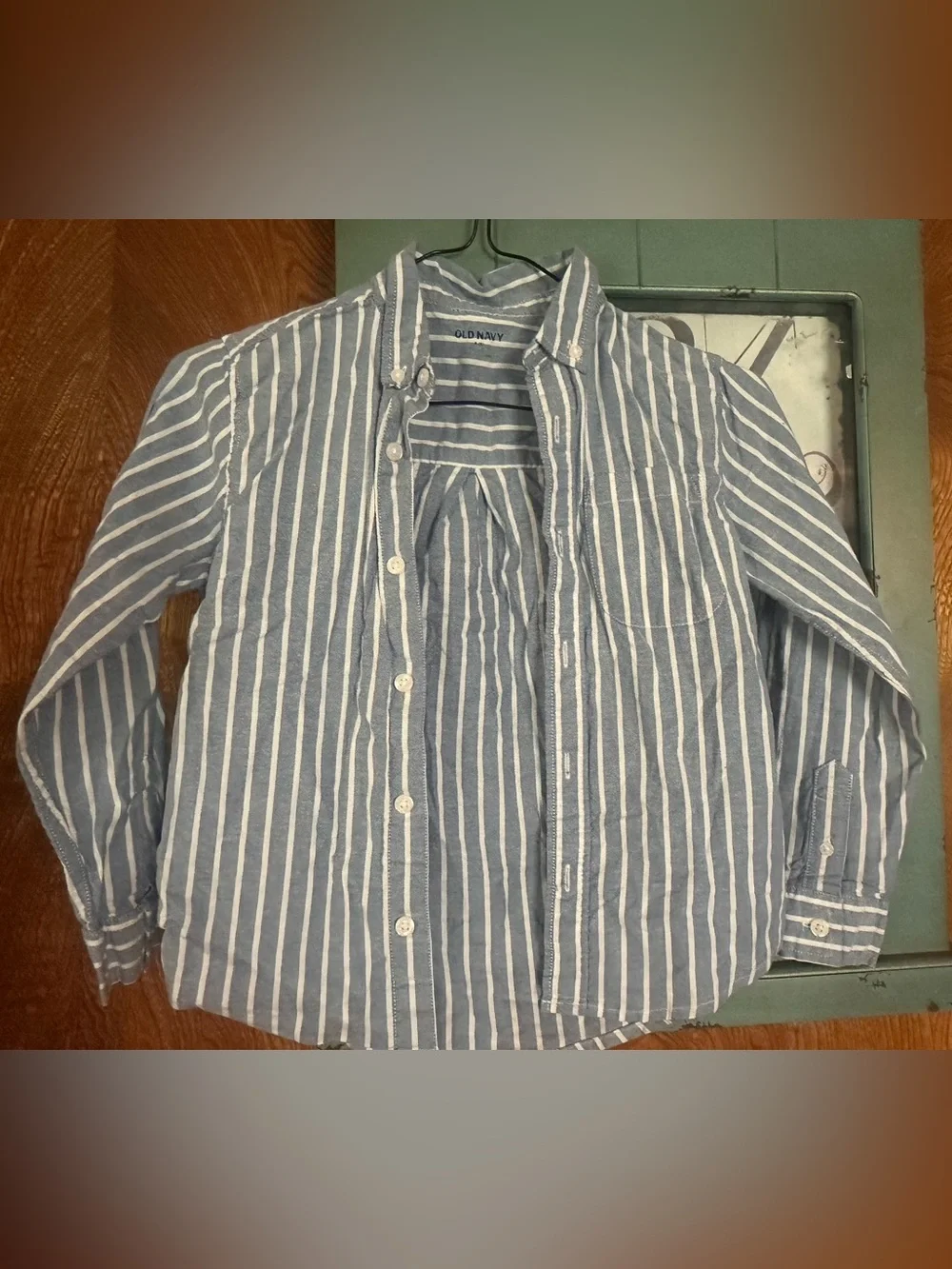 Old Navy Blue and White Vertical Stripe Button-Down Shirt